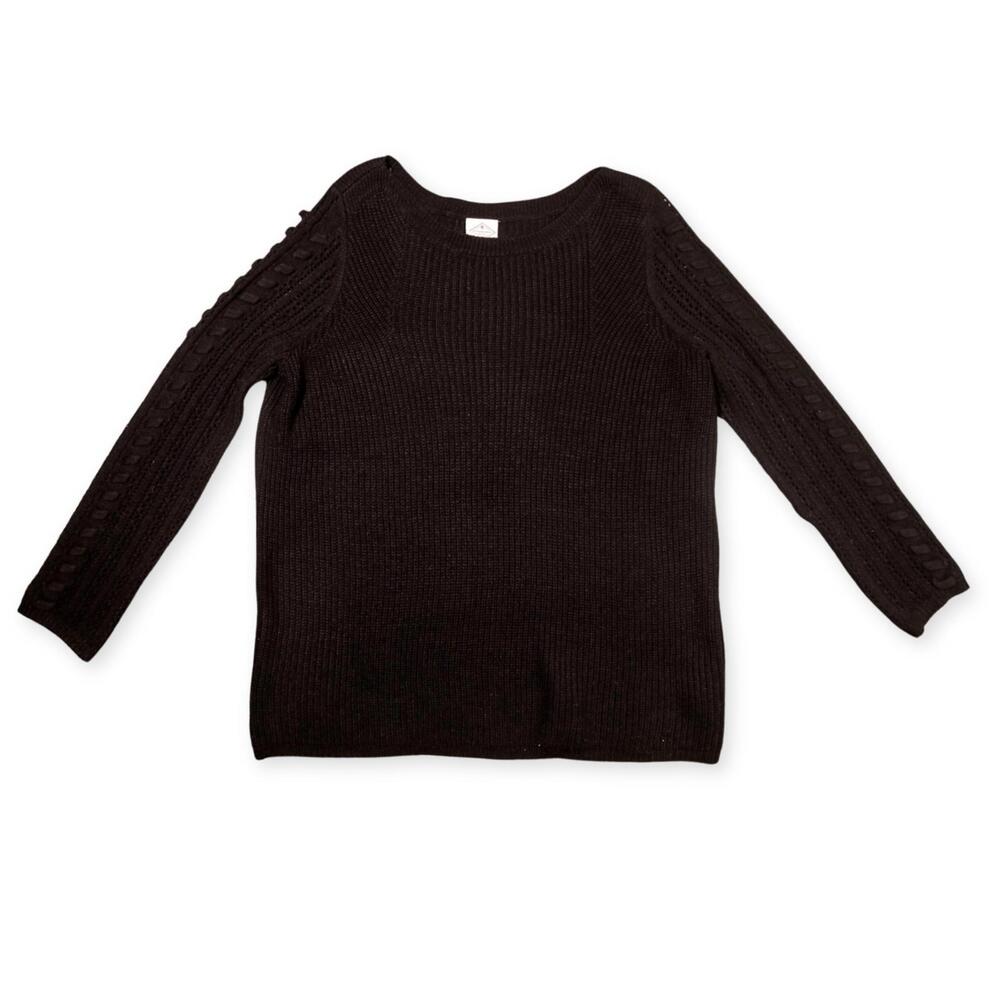 St. John’s Bay Black Knit Pullover Sweater XL Lace Up Sleeve